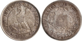 CHILE. Peso, "1883"-So (1925-26). Santiago Mint. PCGS Genuine--Cleaned, AU Details.
KM-142.3. Flat top 3 variety. Mintage: 149,000. This sharply defi...