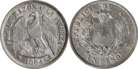 CHILE. Peso, 1884-So. Santiago Mint. PCGS MS-62.
KM-142.1. A delightful Mint State example of this Chilean workhorse denomination. Both sides are lus...