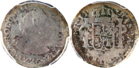 COLOMBIA. 1/2 Real, 1776-NR JJ. Nuevo Reino Mint. Charles III. PCGS Genuine--Scratch, VG Details.
KM-45.1; Cal-272; Restrepo-32.7. Even wear has eras...
