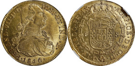 COLOMBIA. 8 Escudos, 1810/09-P JF. Popayan Mint. Ferdinand VII. NGC AU-55.
Fr-61; KM-66.2. A nice lightly circulated example, the present specimen yi...