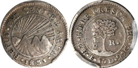 COSTA RICA. Central American Republic. 1/2 Real, 1831-CR E. San Jose Mint. PCGS EF-40.
KM-20. Pewter gray fields sharply contrast steel gray devices ...