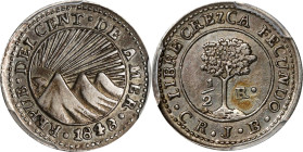 COSTA RICA. Central American Republic. 1/2 Real, 1848-CR JB. San Jose Mint. PCGS AU-53.
KM-20A. "CREZCA" spelling variety. A boldly struck silver min...