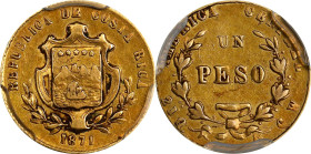 COSTA RICA. Peso, 1871-GW. San Jose Mint. PCGS AU-50.
Fr-16; KM-116. AGW: 0.0471 oz. Mintage: 11,000. This type is often found damaged from jewelry u...