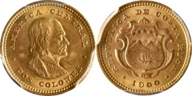 COSTA RICA. 2 Colones, 1900. Philadelphia Mint. PCGS MS-65.
Fr-22; KM-139. A superb Gem with portrait of Christopher Columbus. Quite clean fields and...