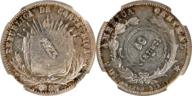 COSTA RICA. 50 Centimos, 1923. San Jose Mint. NGC EF-45; Counterstamp: EF Standard.
KM-159. Type VIII counterstamps (1923 & 50/CENTIMOS) on obverse a...