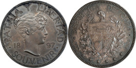 CUBA. Souvenir Peso, 1897. Gorham Mint. PCGS MS-61.
KMX-M2. Souvenir type; close date variety with low star. Mintage: 4,286. Deep pewter gray surface...