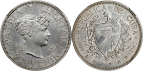 CUBA. Souvenir Peso, 1897. Gorham Mint. NGC AU Details--Obverse Tooled.
KMX-M3. Souvenir type with star above 97 baseline. Despite the obvious toolin...