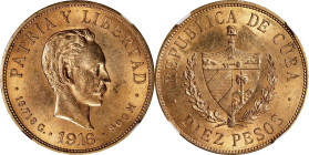 CUBA. 10 Pesos, 1916. Philadelphia Mint. NGC MS-62.
Fr-3; KM-20. An enticing portrait of Jose Marti. Somewhat better coin at this grade level.

Est...