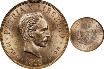 CUBA. 10 Pesos, 1916. Philadelphia Mint. NGC MS-61.
Fr-3; KM-20. Equal in size and weight to a US 10 Dollar Gold piece. A true Mint State example.
...