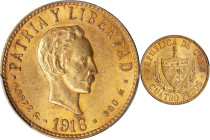 CUBA. 4 Pesos, 1916. Philadelphia Mint. PCGS MS-63.
Fr-5; KM-18. A first rate coin with strong golden color and quite clean fields. The 4 Pesos type ...