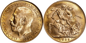 GREAT BRITAIN. Sovereign, 1925. London Mint. George V. PCGS MS-65.
S-3996; Fr-404; KM-820. AGW: 0.2355 oz. A dazzling Gem, this specimen radiates wit...