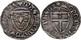 Zakon Krzyżacki, Konrad III von Jungingen 1393-1407, szeląg, Toruń, z literą 't' nad tarczą