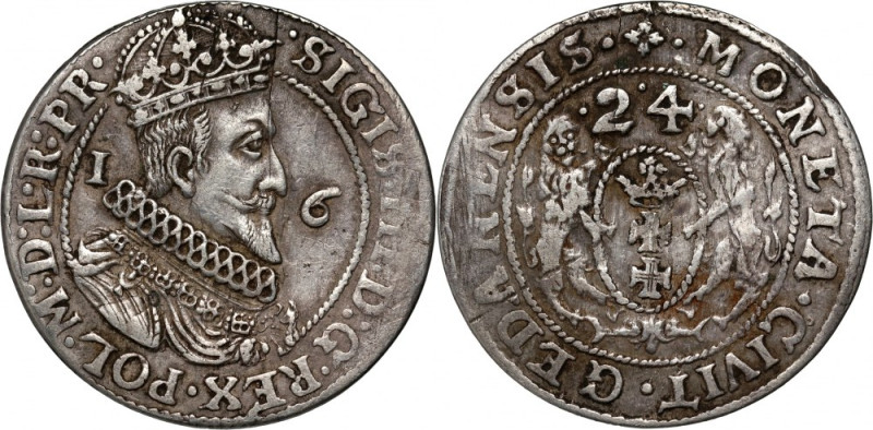Zygmunt III Waza, ort 1624, Gdańsk Pęknięty krążek. Ryski. Ładna patyna. Referen...