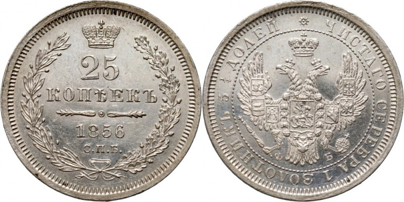 Russia, Alexander II, 25 Kopecks 1856 СПБ ФБ, St. Petersburg Prooflike. Very att...