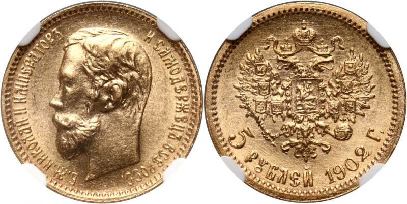 Russia, Nicholas II, 5 Roubles 1902 (АР), St. Petersburg Gold.&nbsp; Złoto.&nbsp...