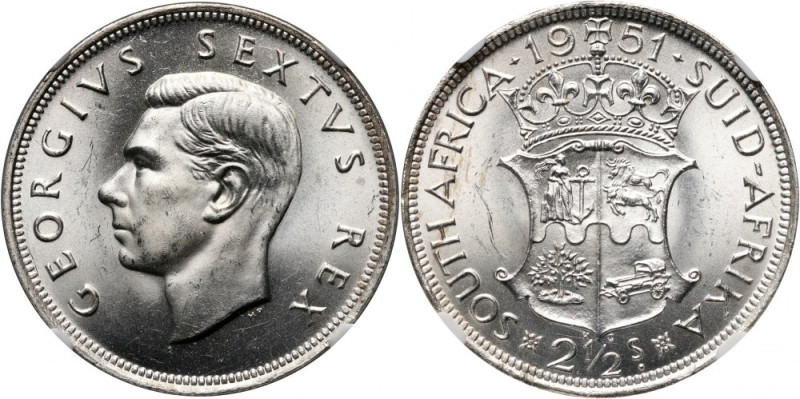 South Africa, Georg VI, 2 1/2 Shillings 1951 Beautiful coin. Uncirculated.
 Men...
