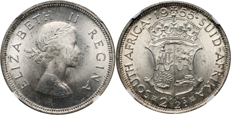 South Africa, Elizabeth II, 2 1/2 Shillings 1955 Very nice coin.
Reference: KM ...
