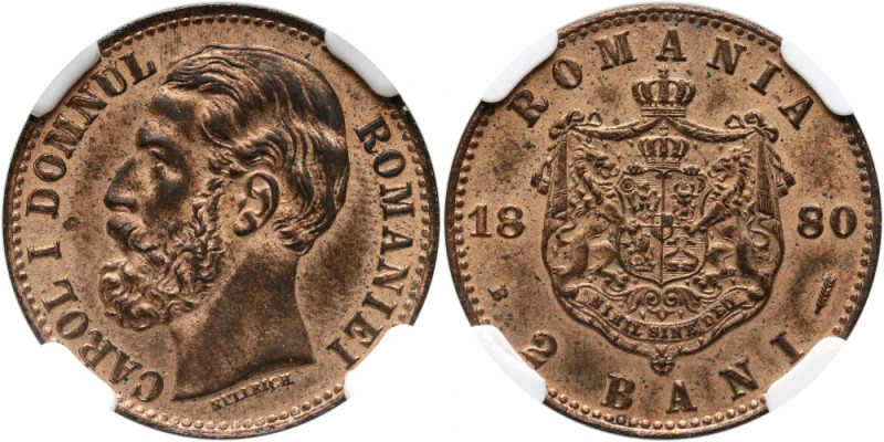 Romania, Charles I, 2 Bani 1880 B, Bucharest Reference: KM #11.2
Grade: NGC MS6...