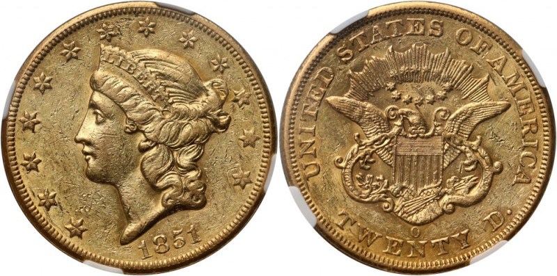 USA, 20 Dollars 1851 O, New Orlean Gold. Scarce date. Złoto. Rzadki rocznik. Ref...