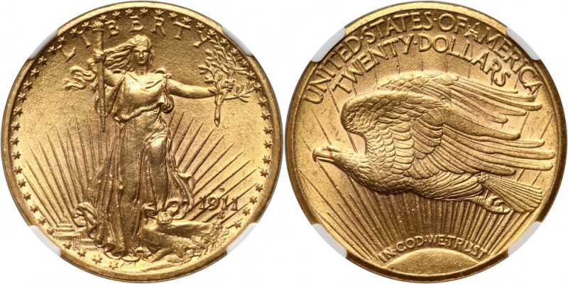 USA, 20 Dollars 1911 D, Denver Gold. Uncirculated coin.
 Złoto.
Reference: Fri...