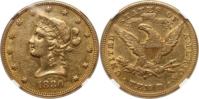 USA, 10 Dollars 1880 O, New Orleans Gold. Scarce date. Mintage: 9200 pieces. Cle...