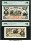 Bolivia Banco Nacional de Bolivia 50; 1 Bolivianos 1.1.1877; 1.1.1883 Pick S203p1; S205p1 Two Proofs PMG Choice About Unc 58; Choice Uncirculated 63. ...