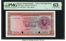 Egypt National Bank of Egypt 1 Pound 1898 (ND 1952-60) Pick 30cts Color Trial Specimen PMG Choice Uncirculated 63. Previously mounted and cancelled wi...