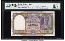 India Reserve Bank of India 10 Rupees ND (1943) Pick 24 Jhun4.6.1 PMG Gem Uncirculated 65 EPQ. Staple holes at issue. 

HID09801242017

© 2022 Heritag...