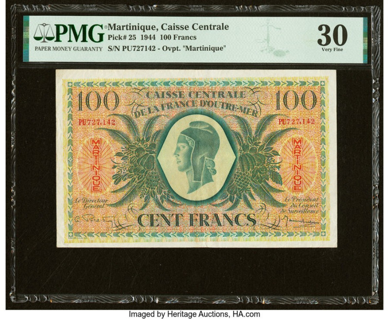 Martinique Caisse Centrale de la France d'Outre-Mer 100 Francs 2.2.1944 Pick 25 ...