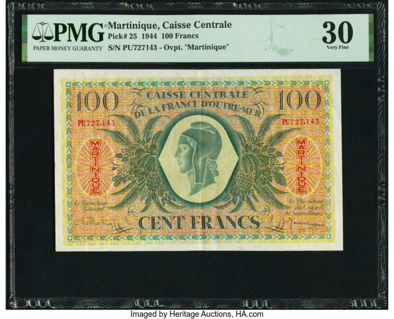 Martinique Caisse Centrale de la France d'Outre-Mer 100 Francs 1944 Pick 25 PMG ...