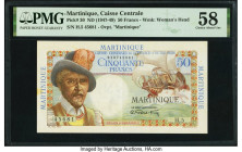 Martinique Caisse Centrale de la France d'Outre-Mer 50 Francs ND (1947-49) Pick 30 PMG Choice About Unc 58. Previous mounting is present on this examp...