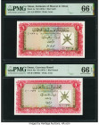 Oman Sultanate of Muscat and Oman 1 Rial Saidi; 1 Rial Omani ND (1970-1973) Pick 4a; 10a Two Examples PMG Gem Uncirculated 66 EPQ (2). 

HID0980124201...