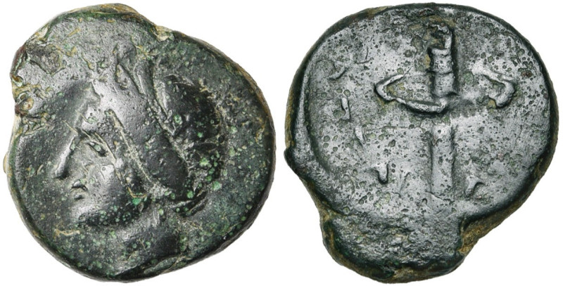 CRETE, APTERA, AE bronze, 3e-2e s. av. J.-C. D/ T. fém. à g., coiffée de la stép...