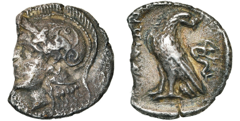 CRETE, ITANOS, AR statère, vers 320-280 av. J.-C. D/ T. casquée d'Athéna à g., l...