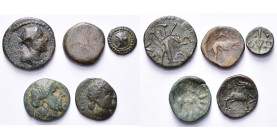 lot de 5 bronzes: Crète, Cnossos, T. d'Artémis/Carquois; Phaistos, Talos/Chien; Polyrhenion, T. de Taureau/Pointe de lance; Iles des Cyclades, Ceos, T...