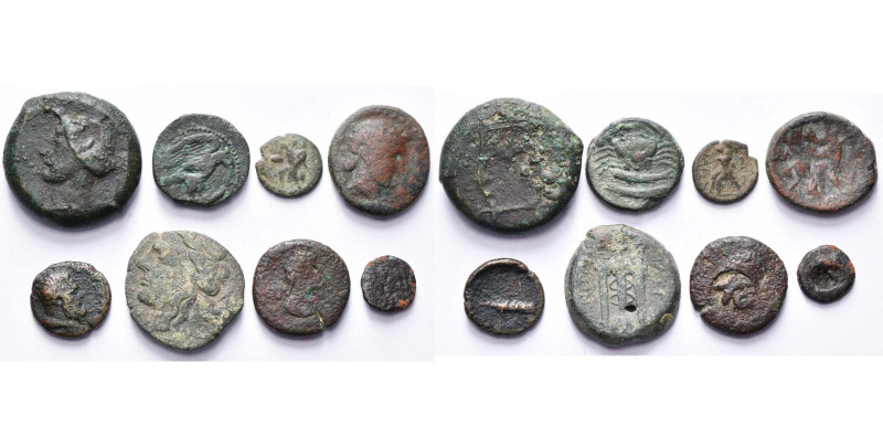 SICILE, lot de 8 bronzes, dont: Adranon, T. d'Apollon/Lyre; Agrigente, Aigle sur...