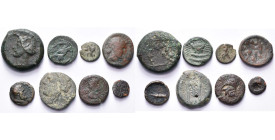SICILE, lot de 8 bronzes, dont: Adranon, T. d'Apollon/Lyre; Agrigente, Aigle sur un poisson/Crabe; Catane, Un frère catanéen/L'autre frère, T. de Dion...