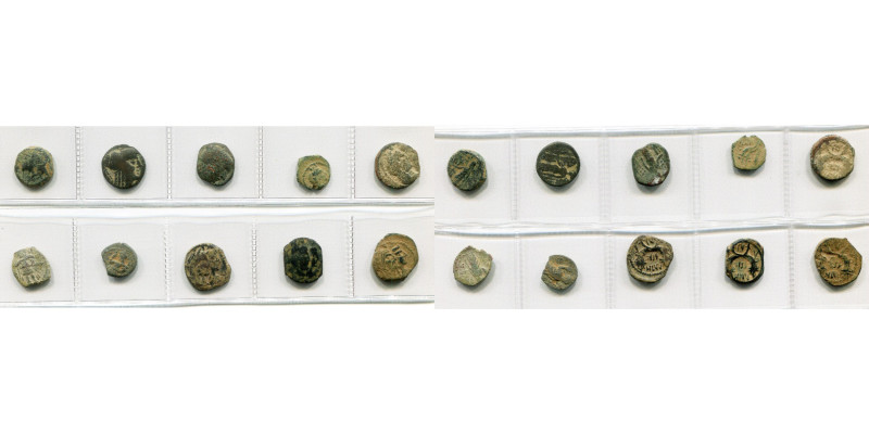 ROYAUME DE NABATEE, lot de 10 bronzes: Arétas II, Meshorer 1A (3); Arétas IV, Me...
