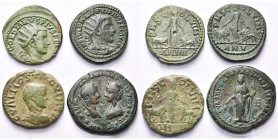 MESIE, VIMINACIUM, lot de 4 bronzes: Gordien III, an 4 (TB à SUP, belle patine verte); Philippe Ier, an 5; Hostilien, an 12, R/ Femme entre un taureau...