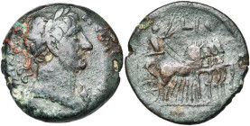 EGYPTE, ALEXANDRIE, Trajan (98-117), AE drachme, 107-108. D/ T. l. à d., l'épaule g. dr. R/ L'empereur ten. un sceptre surmonté d'un aigle, menant un ...