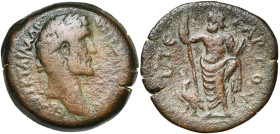 EGYPTE, ALEXANDRIE, Antonin le Pieux (138-161), AE drachme, 140-141. D/ T. l. à d. R/ L TE-TAPTOV (an 4) Zeus deb. à g., ten. un long sceptre et le fo...