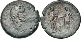 EGYPTE, ALEXANDRIE, Antonin le Pieux (138-161), AE drachme, 144-145. D/ T. l. à d. R/ Apollon Didymaios deb. à d., ten. un petit cerf sur la main d. e...