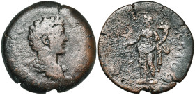 EGYPTE, ALEXANDRIE, Marc Aurèle César (139-161), AE drachme, 147-148. D/ B. dr. à d. R/ L ENΔEKATOV (an 11) Dikaiosyné deb. à g., ten. une balance et ...