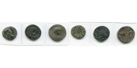 lot de 3 bronzes: Syrie, Antioche, Trajan, R/ SC; Zeugma, Philippe Ier, R/ Temple tétrastyle avec péribole (contremarque: aigle); Phénicie, Arados, El...