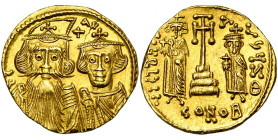 Constant II (641-668), AV solidus, 661-663, Constantinople. Off. Z. D/ B. de f. de Constant II casqué et de Constantin IV couronné. Entre leurs t., un...