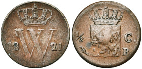 BELGIQUE, Royaume des Pays-Bas, Guillaume Ier (1815-1830), AE 1/2 cent, 1821 B, Bruxelles. Sch. 366. Très rare.
Beau