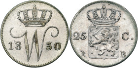 BELGIQUE, Royaume des Pays-Bas, Guillaume Ier (1815-1830), AR 25 cents, 1830 B, Bruxelles. Sch. 301.
Très Beau