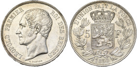 BELGIQUE, Royaume, Léopold Ier (1831-1865), AR 5 francs, 1850. Sans point au-dessus de la date. Bogaert 460A.
Superbe