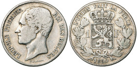 BELGIQUE, Royaume, Léopold Ier (1831-1865), AR 1 franc, 1850. L WIENER sans point. Bogaert 465B. Très rare.
Beau