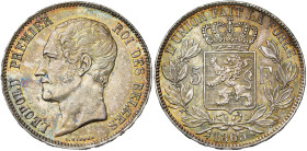 BELGIQUE, Royaume, Léopold Ier (1831-1865), AR 5 francs, 1865. F avec point. Bogaert 928C. Coin de droit légèrement rouillé. Petits coups sur la tranc...